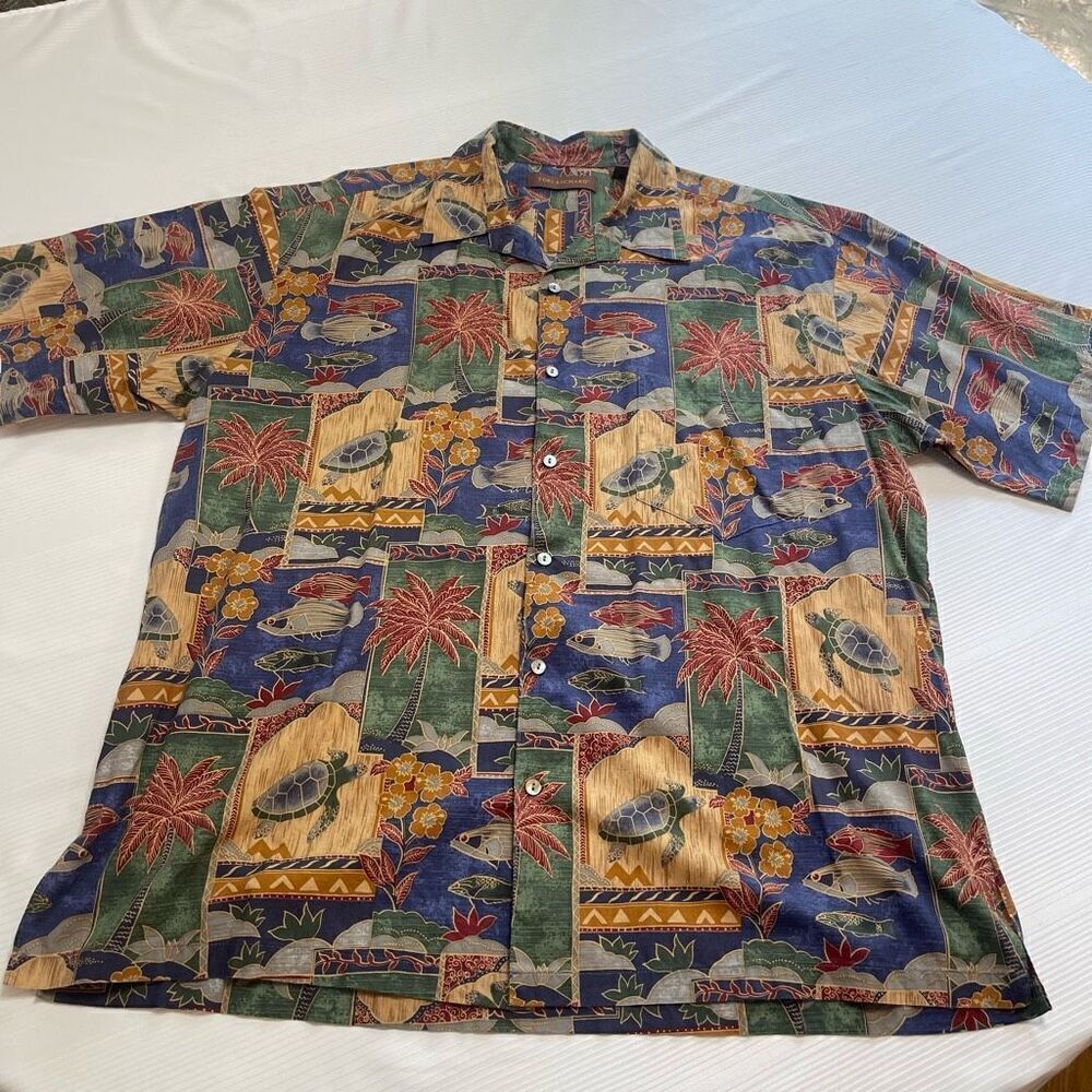 Tori Richard Turtle Fish Palm Short Sleeve Button Up Shirt Size XL